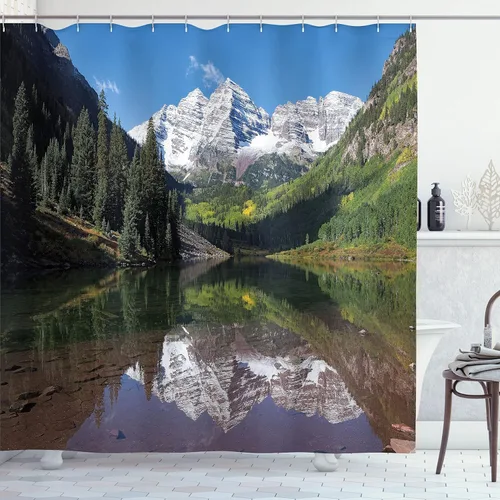 Vista 96 de Ambesonne Decor Collection, juego de cortina con ganchos para regadera Amarillo y marrón