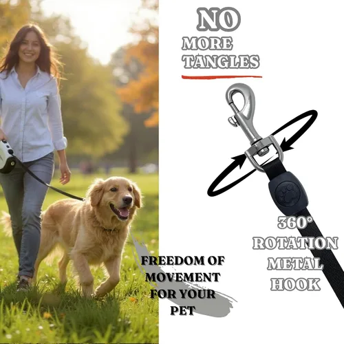 Vista 4 de BoldPet® Correa retráctil para perro con linterna LED, correa larga sin enredos de 10 pies, agarre antideslizante, correa retráctil para perros