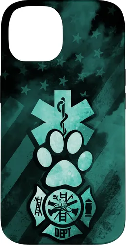 Vista 4 de Funda americana para iPhone 13 EMT EMS Firefighter Dog Paw Turquoise Fire Rescue