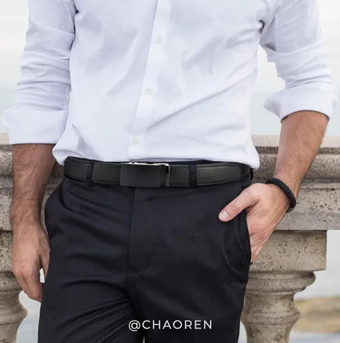 Vista 2 de CHAOREN - Cinturón para hombre - Cinturón de trinquete de cuero de 1 3/8 pulgadas para pantalones de vestir - Cinturón micro ajustable que se adapta