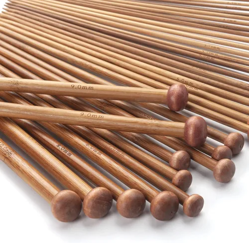 Vista 3 de Juego de agujas de tejer de bambú, agujas de tejer de madera para principiantes, 18 pares de agujas de punto recto de madera recta de un solo punto