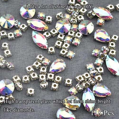 Vista 3 de Hahiyo Base de garras de diamantes de imitación para coser, vidrio transparente, formas mixtas, gemas de cristal, ajuste de puntas traseras