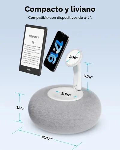 Vista 4 de Viozon Soporte de teléfono para cama, soporte de almohada magnético, compatible con teléfono/Kindle de 4-7" con almacenamiento pequeño, base