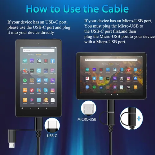 Vista 9 de Cargador rápido para tableta Amazon Fire, cable micro USB C de carga para Kindle Paperwhite, Fire HD 10 8 7 Plus, Max 11, Kids Pro, Edition Voyage