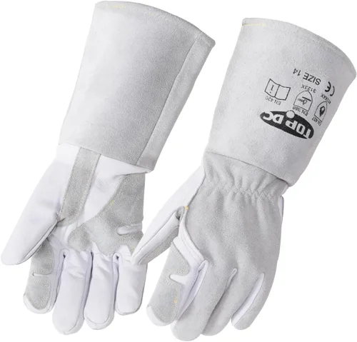 Vista 10 de TOPDC Guantes de trabajo de cuero para hombres o mujeres, guantes de cuero de piel de vaca para jardinería, soldadura TIG/MIG, motosierra, granja