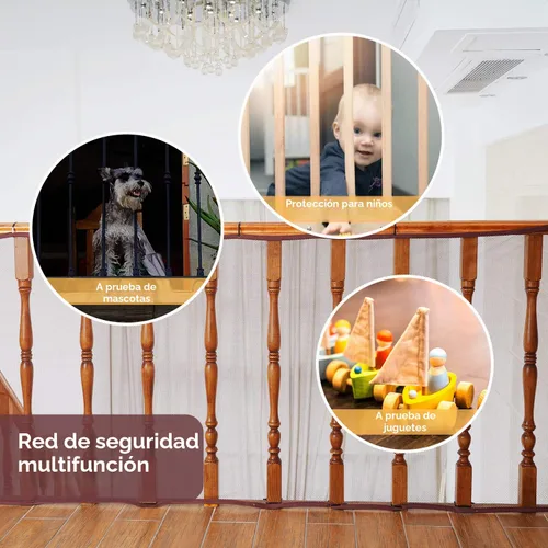 Vista 2 de Puertas para bebés para escaleras con barandilla, red de seguridad de protección para bebé, barrera de malla de barandilla de escalera de 10 x 3