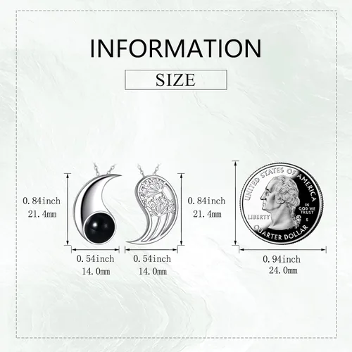 Vista 2 de AXELUNA Yin Yang Tree of Life necklace Sterling Silver Matching Couples Friendship Necklace Jewelry For Women Men Gift