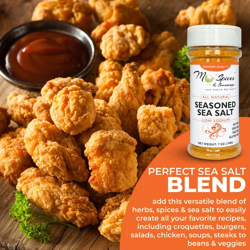Vista 6 de Mo'Spices & Seasonings - Sal marina sazonada, baja en sodio, multiusos - Botella de 8 onzas