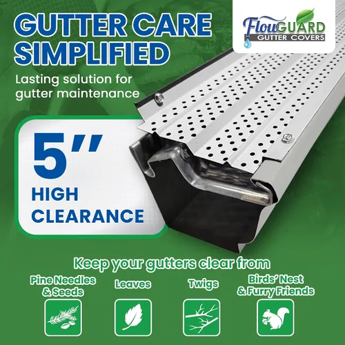 Vista 4 de FlowGuard Fabricado en EE.UU. Sistema Profesional de Bricolaje de Cubierta de Canalón de Alto Despeje de 5 Pulgadas y 50 Años - Blanco - Protectores