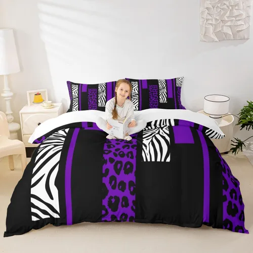 Vista 8 de Juego de funda de edredón con estampado de leopardo, tamaño individual, juego de ropa de cama rústica con rayas de piel de cebra, decoración
