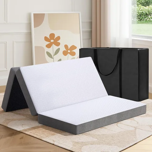Vista 11 de MASVIS Colchón Tríptico, Colchón Plegable de Espuma Viscoelástica de 3 Pulgadas con Funda Lavable, Cama de Piso Tri-Plegable para Acampar, Twin