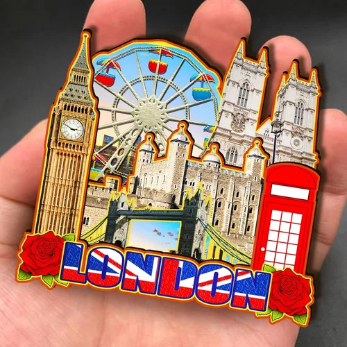Vista 4 de Imán de madera de Inglaterra Londres 3D para nevera, recuerdos coleccionables, decoración hecha a mano, artesanías 2