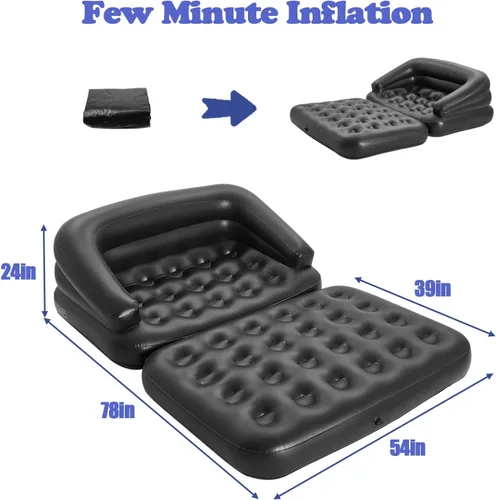 Vista 3 de Sofá cama inflable, sofá inflable para camping, impermeable, negro