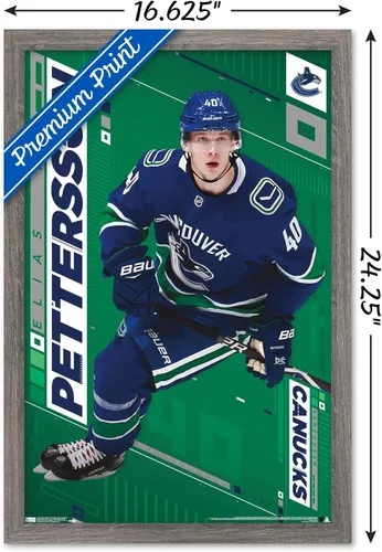Vista 3 de Trends International NHL Vancouver Canucks - Póster de pared Elias Pettersson 19, 14.725 x 22.375 pulgadas, versión enmarcada de madera de granero