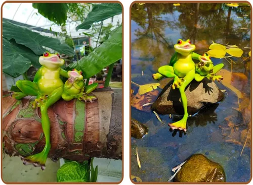 Vista 6 de Lindas esculturas y estatuas de jardín de rana para mamá y bebé, estatuilla de resina sentada de rana para decoración al aire libre para patio
