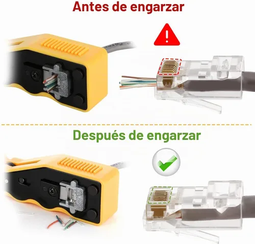 Vista 6 de Kit de Herramientas de Crimpado RJ45 Pass Through Crimpadora Ethernet para Enchufes Modulares Cat5e Cat6 Cat6a 8P8C, Herramienta de Crimpado Cat6