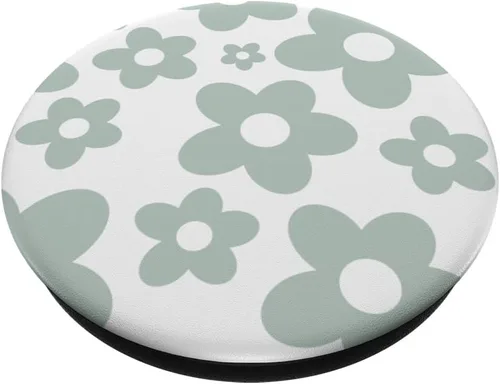 Vista 2 de Margarita Flor Minimalista Salvia Verde Pastel Margaritas PopSockets Intercambiables PopGrip