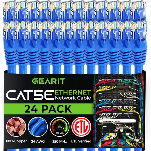 Vista 12 de GEARIT Paquete de 24 cables de conexión Ethernet Cat5e de 1 pie - Cable de red LAN RJ45 sin enganches, color negro