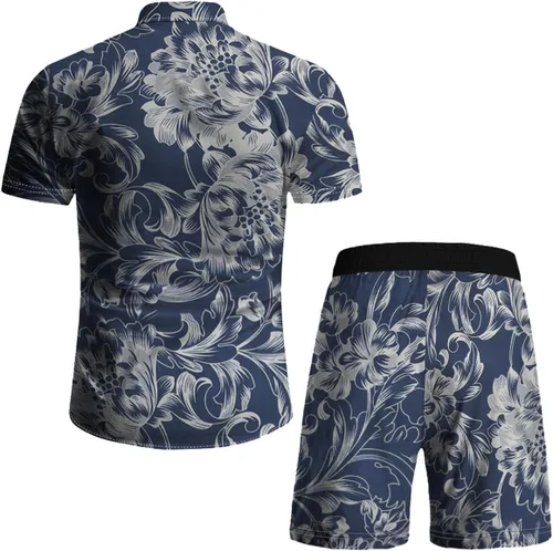 Vista 4 de RPOVIG Conjunto de playa a juego con camisas y pantalones cortos para hombre, ropa floral hawaiana para festival, conjuntos de 2 piezas con sombrero