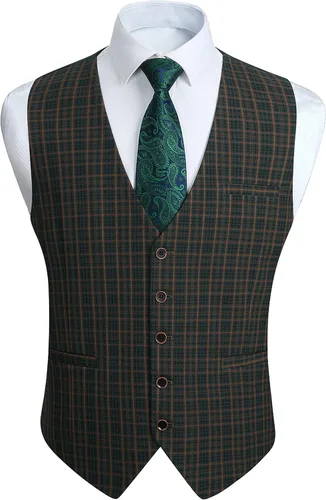 Vista 11 de HISDERN Vest 101 - Chaleco de traje ajustado para hombre con 3 bolsillos para negocios, formal, boda, baile de graduación y esmoquin casual a1-Negro