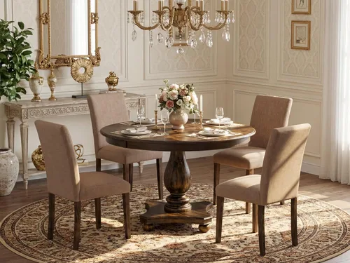 Vista 2 de East West Furniture F2AB5-747 - Juego de muebles de comedor de 5 piezas, incluye una mesa de comedor redonda con pedestal y 4 sillas tapizadas