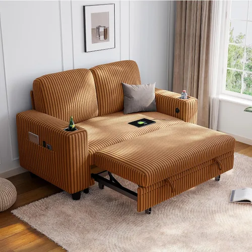 Vista 18 de LINSY HOME Sofá Loveseat con Almacenamiento - Cómodo Sofá de Pana Suave de 2 Plazas con Carga USB y Portavasos, Loveseat de Asiento Profundo