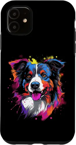 Vista 5 de Funda con diseño de salpicaduras de color arcoíris retro para iPhone 15 Border Collie
