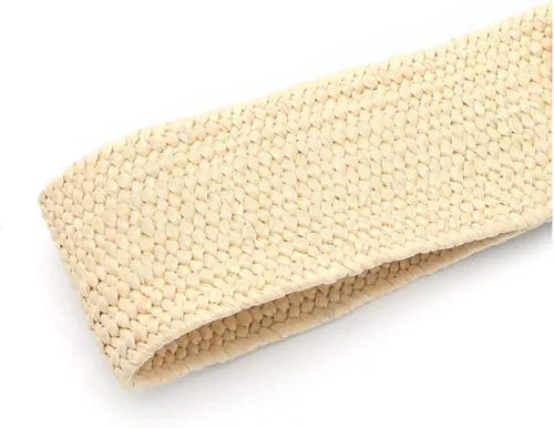 Vista 5 de Culeze Banda elástica tejida con pajilla cinturón de madera con hebilla para abrigo vestido de mezclilla