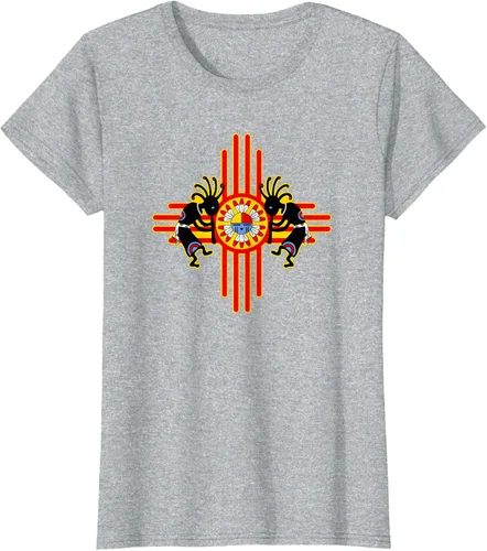 Vista 23 de Native American Kokopelli Kachina Zia Symbol 2 - Camiseta divertida para fanáticos, Negro