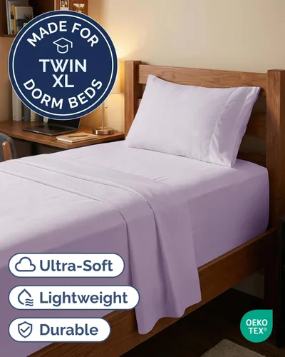 Vista 253 de Extra Deep Twin XL Sheet Set - 3 Piece College Dorm Room - White 01-Blanco