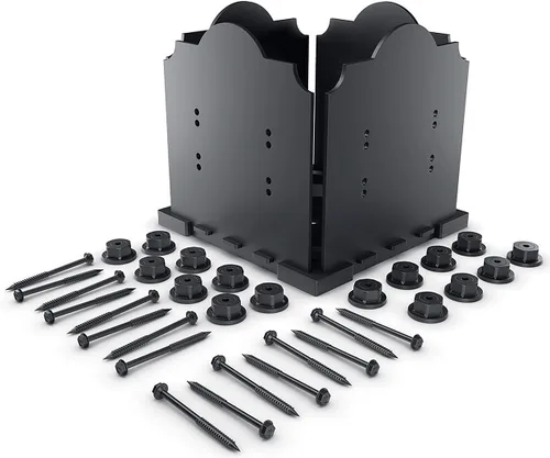 Vista 7 de OZCO Kit de base de poste de madera de hierro, 6 x 6 pulgadas, 1 kit con herrajes, negro