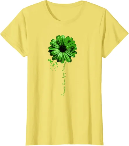 Vista 30 de Camiseta de conciencia de lesiones cerebrales traumáticas con cinta verde guerrero, Negro, S