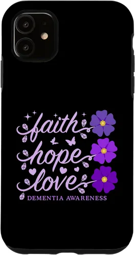 Vista 5 de Funda de flores moradas para iPhone 14 Faith Hope Love Demencia Alzheimer's Awareness