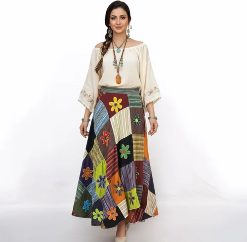 Vista 3 de Agan - Falda larga envolvente bohemia para mujer, falda larga de verano de Multi 1