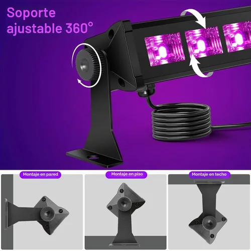 Vista 4 de Barra negra de luces, de OPPSK, cono 9 LEDs de 3 W, luz negra, negro metálico