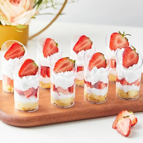 Vista 5 de Paquete de 100 mini tazas de postre con cucharas, vasos de plástico transparente de 2.2 onzas para parfait reutilizables, vasos pequeños para servir