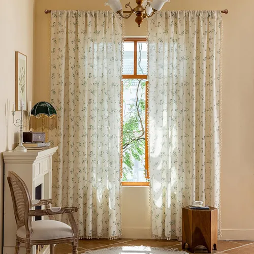 Vista 24 de ENJOYBRIDAL - Cortinas azules florales de 63 pulgadas, juego de 2 paneles, cortinas semi transparentes, cortinas cortas para sala de estar, bolsillo