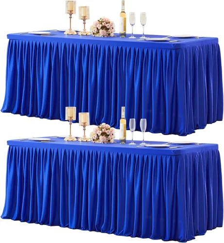 Vista 38 de Paquete de 2 manteles de poliéster negro para mesas rectangulares de 4 pies, cubierta de mesa ajustada sin arrugas, manteles elásticos de 4 pies
