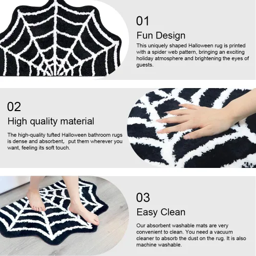 Vista 4 de Paquete de 2 tapetes de baño de tela de araña, 31 x 20 pulgadas, decoración de Halloween, alfombras de telaraña, tapetes antideslizantes