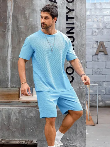 Vista 7 de Babioboa Conjunto de camiseta y pantalones cortos de manga corta para hombre, 2 bolsillos, de gran tamaño, de dos piezas, casual, uso diario