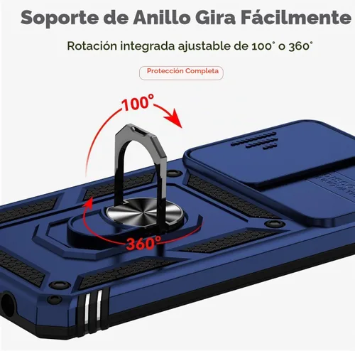 Vista 5 de Funda para Honor X7, CMA-LX2 CMA-LX1 con protector de pantalla de vidrio templado y cubierta de cámara deslizante, soporte de anillo giratorio