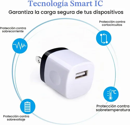 Vista 4 de Enchufe de pared USB, 10 unidades, 1A/5 V, adaptador de corriente de bloque 2-BLANCO