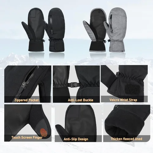 Vista 4 de Guantes de esquí impermeables para mujeres y hombres, guantes de nieve de invierno para pantalla táctil, guantes de esquí para clima frío, snowboard