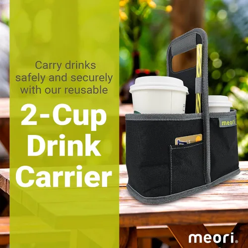 Vista 2 de meori Portabebidas reutilizable para 2 tazas, portador de tazas para llevar, plegable, portador de café con asa para vino, cócteles, organizador