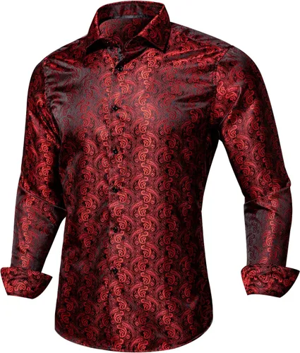 Vista 3 de Dubulle Camisa de vestir para hombre, diseño floral de cachemira, camisas de manga larga para hombre, camisas casuales con botones, traje formal