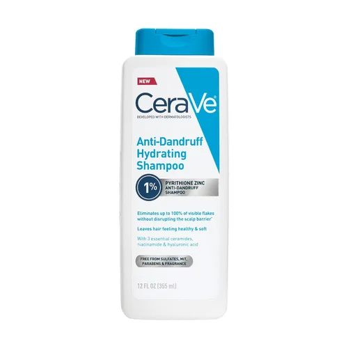 CeraVe Champú hidratante anticaspa, tratamiento de caspa de zinc piritiona al 1% con ceramidas, niacinamida y ácido hialurónico, ayuda a eliminar