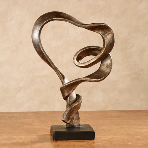 Vista 2 de Touch of Class Lifes - Escultura de mesa de viaje, oro antiguo Love Statue, Resin Abstract Heart Design, Ribbon-Like Representation, Modern Decor