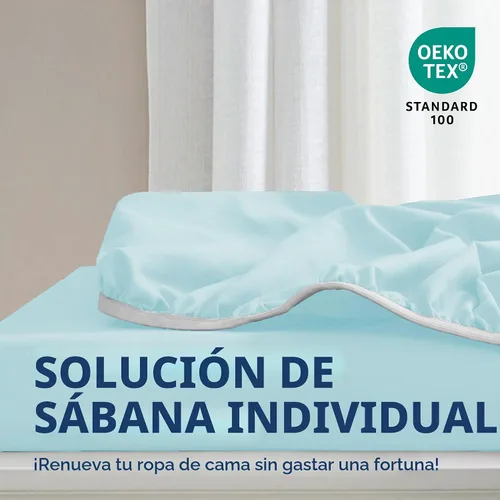 Vista 2 de Sábanas bajeras Cathay Home, individuales, de poliéster suave como la seda, Agua (Aqua), gemelo