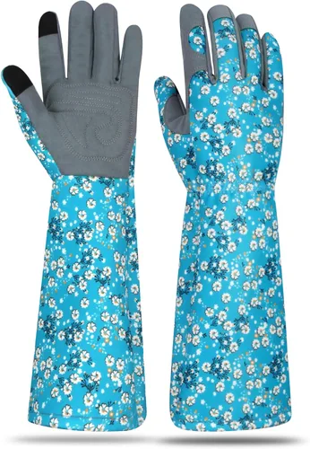Vista 22 de Guantes largos de jardinería para mujer, guantes de cuero a prueba de espinas, guantes de trabajo transpirables para mujeres, patio, exteriores