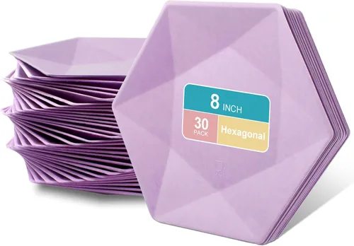 Vista 12 de Paquete de 30 platos de papel desechables de 8 pulgadas, platos de papel hexagonal azul, platos de postre 100% biodegradables para bodas